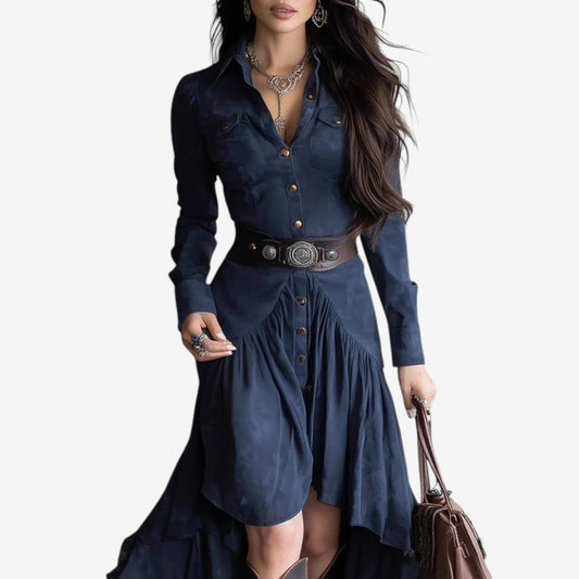 Celestina | Abito Camicia Western Blu Notte
