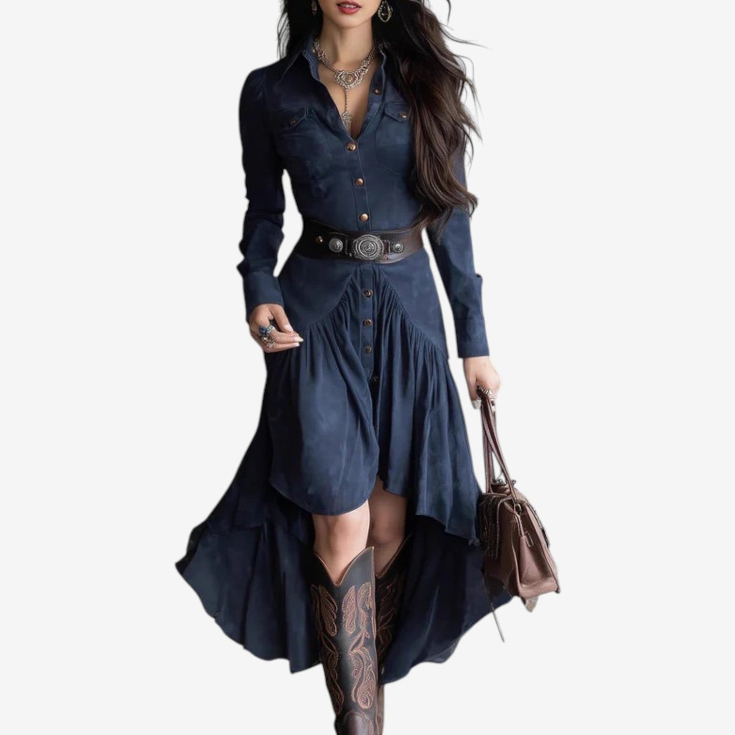 Celestina | Abito Camicia Western Blu Notte